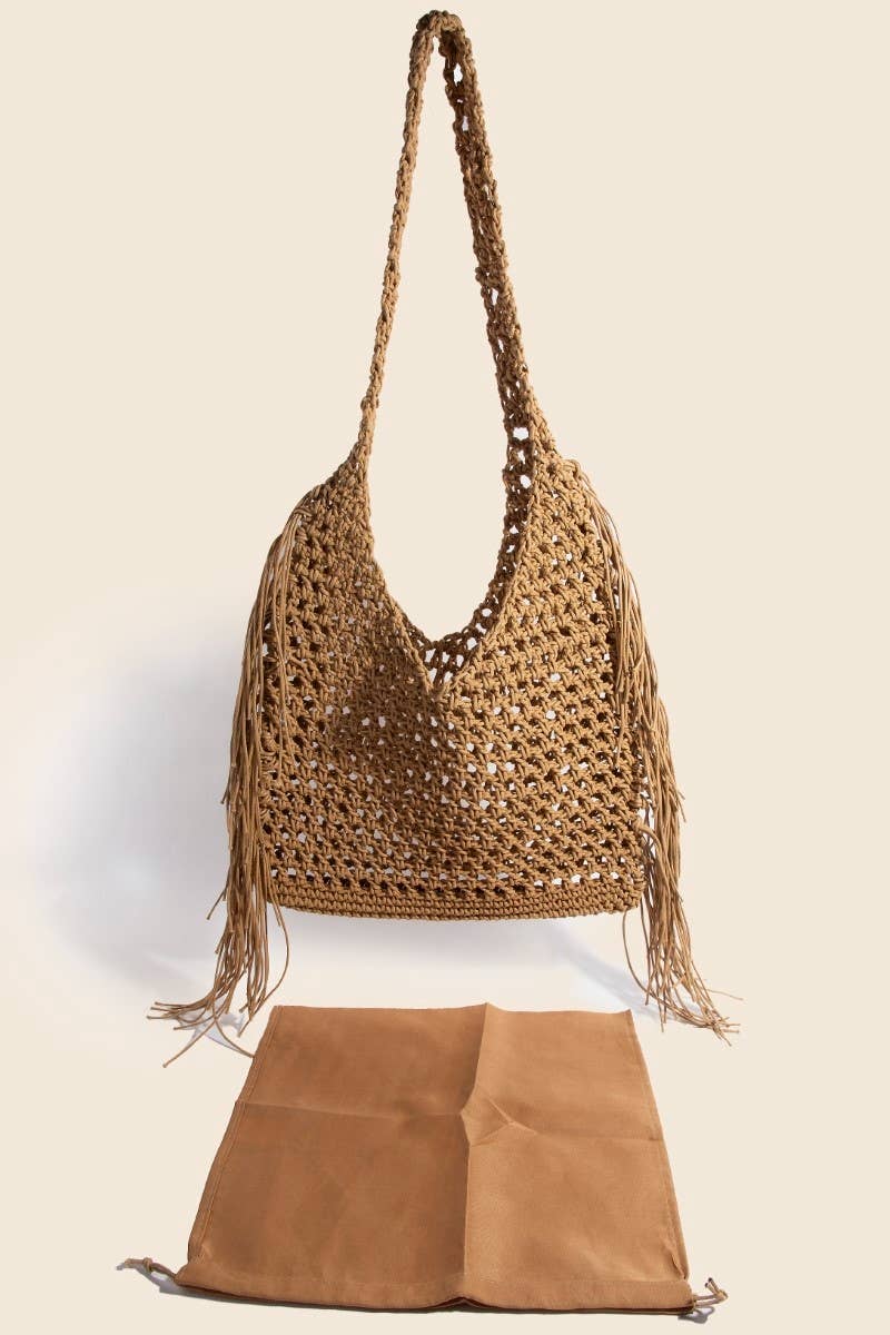 Long Fringe Braided Tote Bag