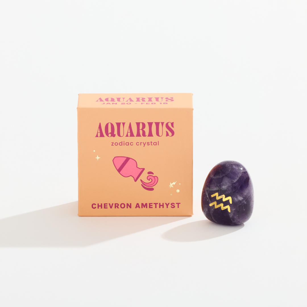 Aquarius Boxed Zodiac Crystal – Chevron Amethyst