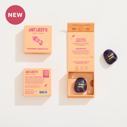 Aquarius Boxed Zodiac Crystal – Chevron Amethyst