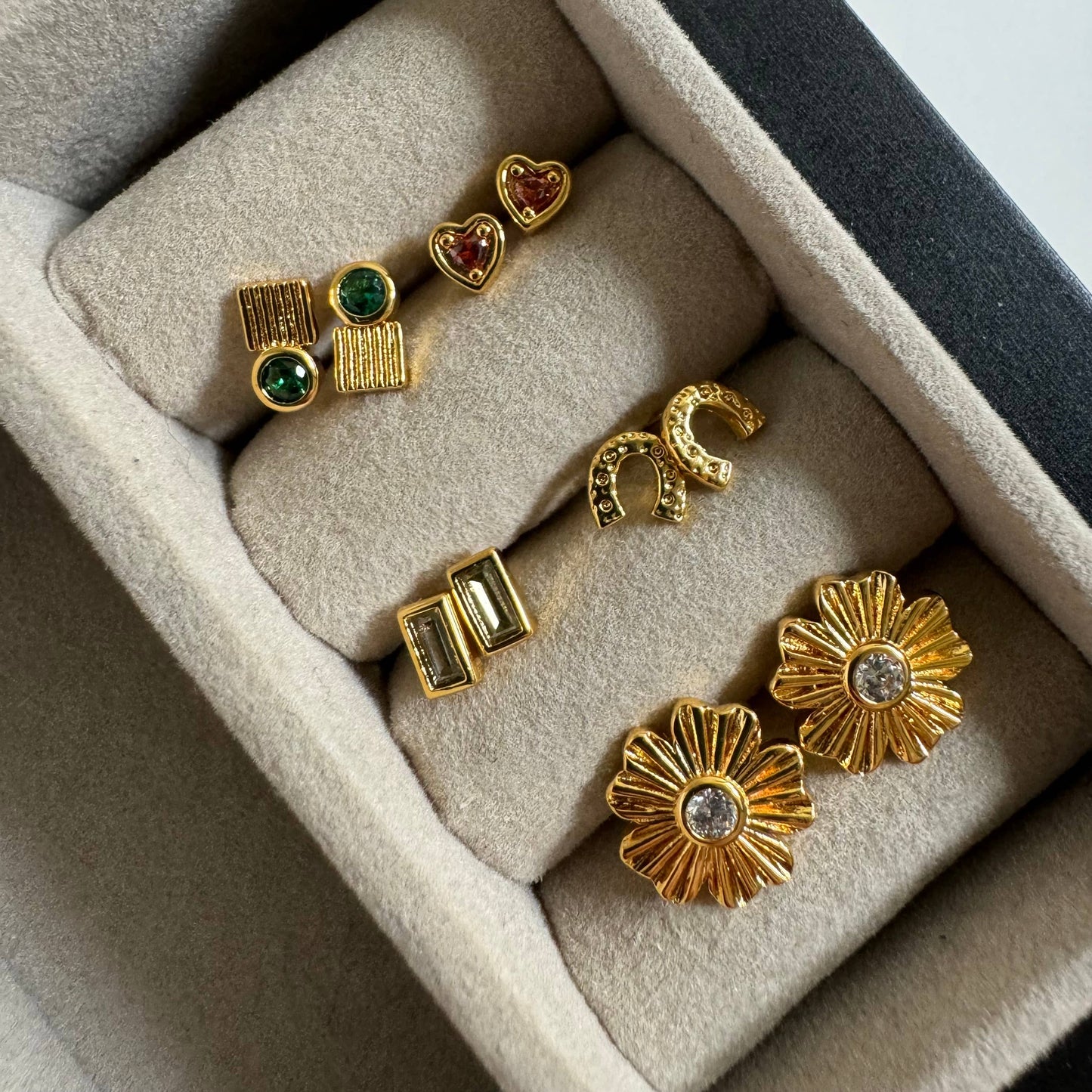 Namaste Rectangle Stone Studs- Olive