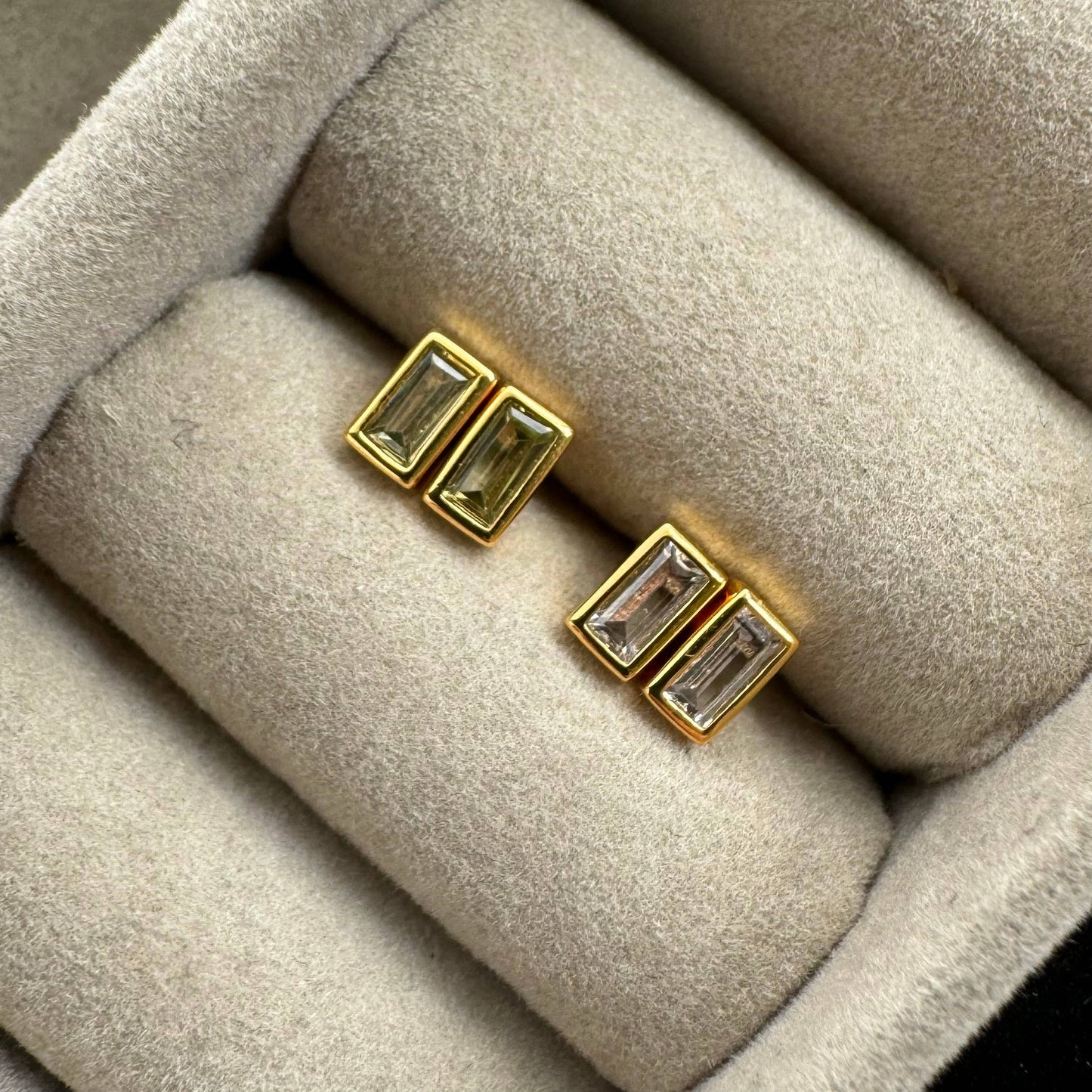 Namaste Rectangle Stone Studs- Olive