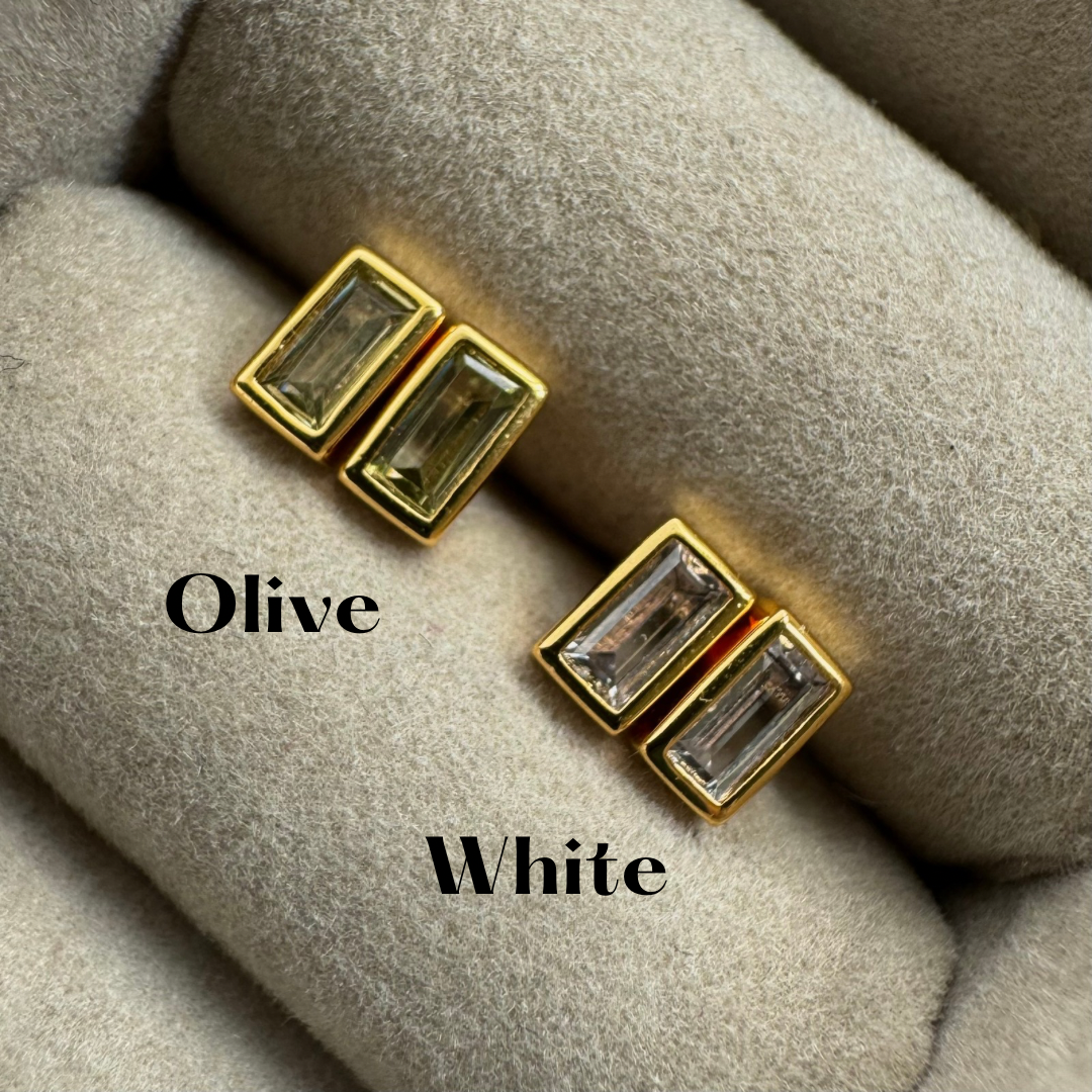 Namaste Rectangle Stone Studs- Olive