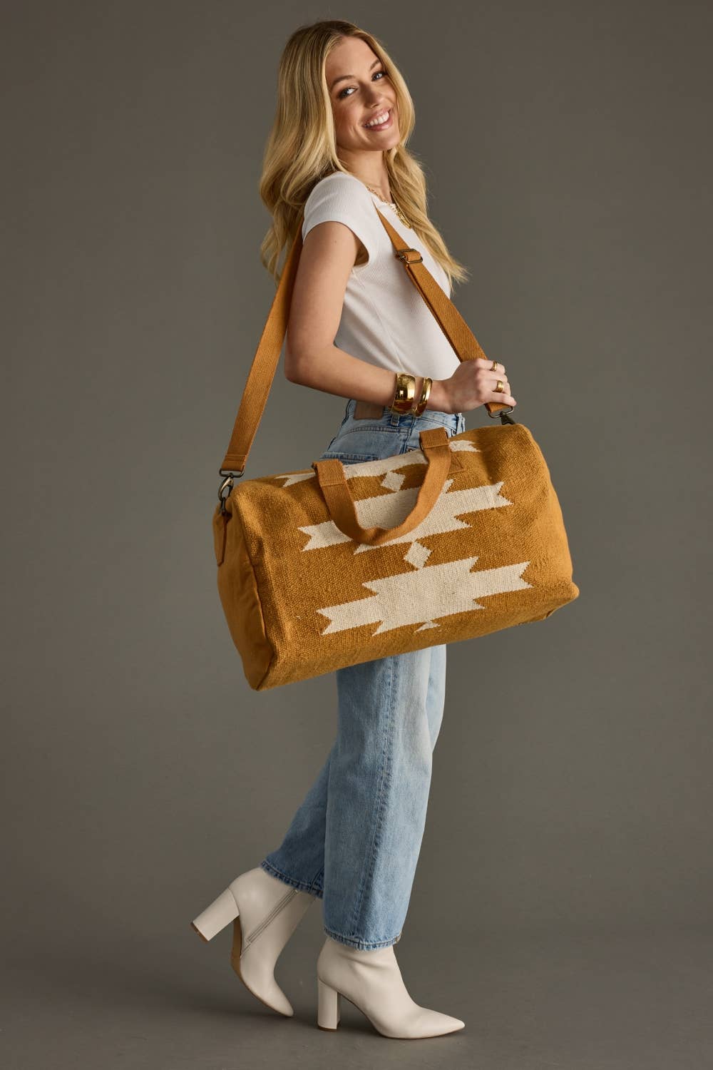 Camel & Cream Aztec Duffel