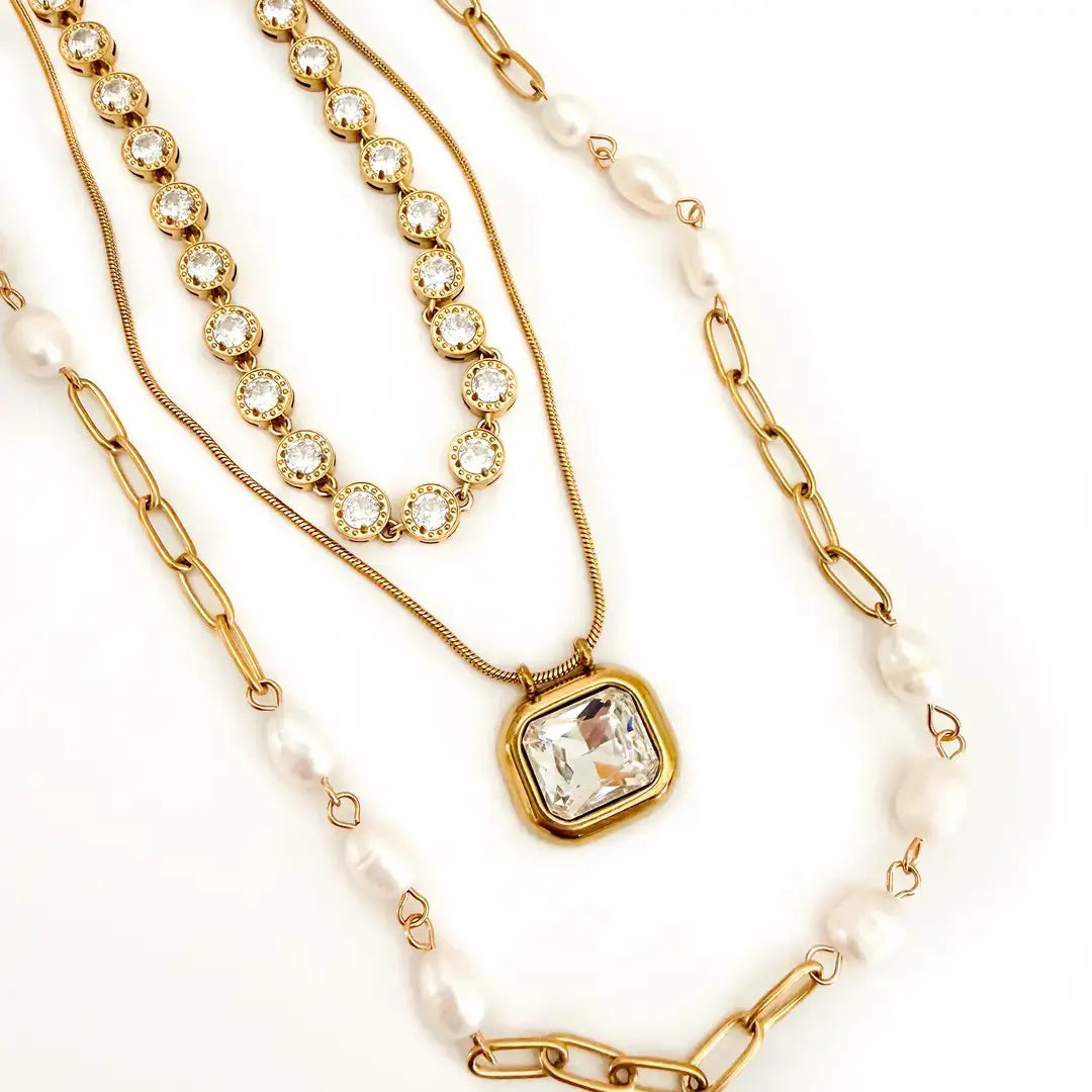 Fresh Water Pearl Trio Paperclip Necklace