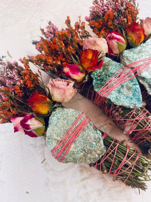 Fuchsite, Rosemary, Sage and Lavender Smudge Stick