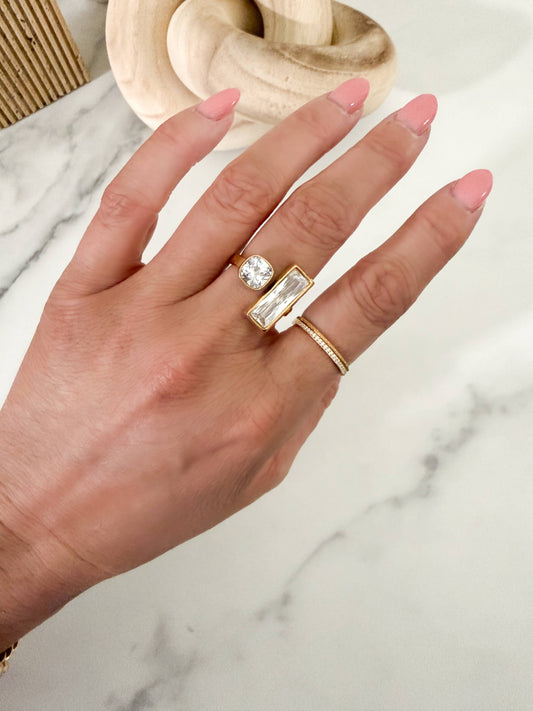 Baguette Emerald & Square Stone Ring