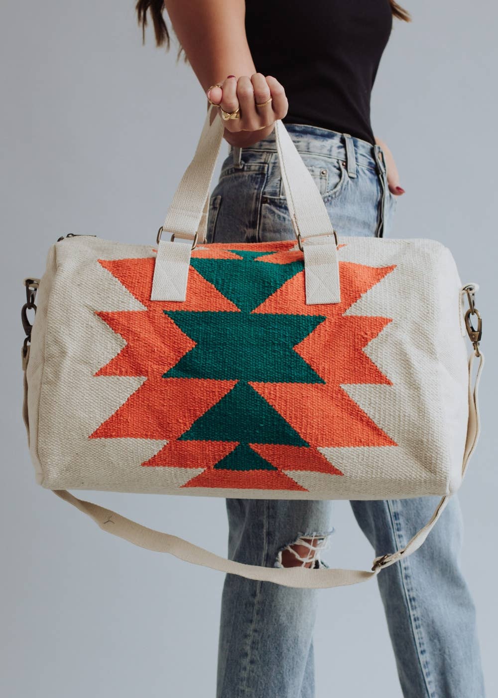 Beige, Orange & Green Aztec Duffel
