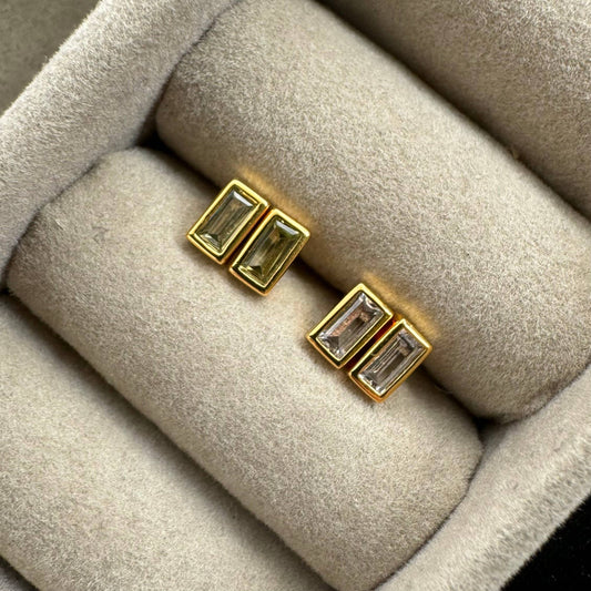Namaste Rectangle Stone Studs- Olive