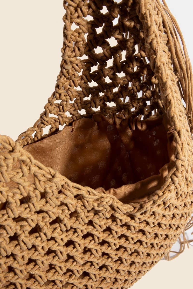 Long Fringe Braided Tote Bag