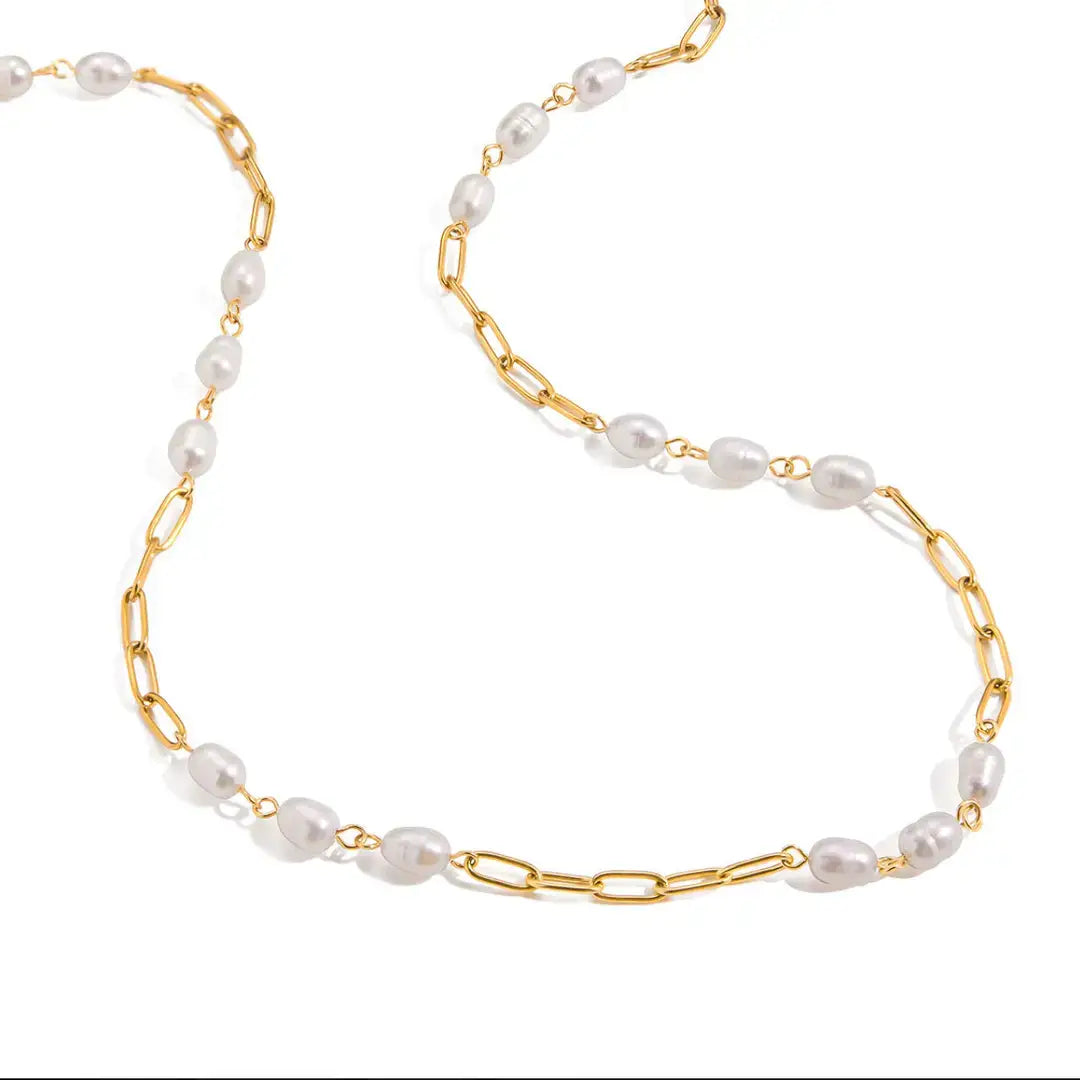 Fresh Water Pearl Trio Paperclip Necklace