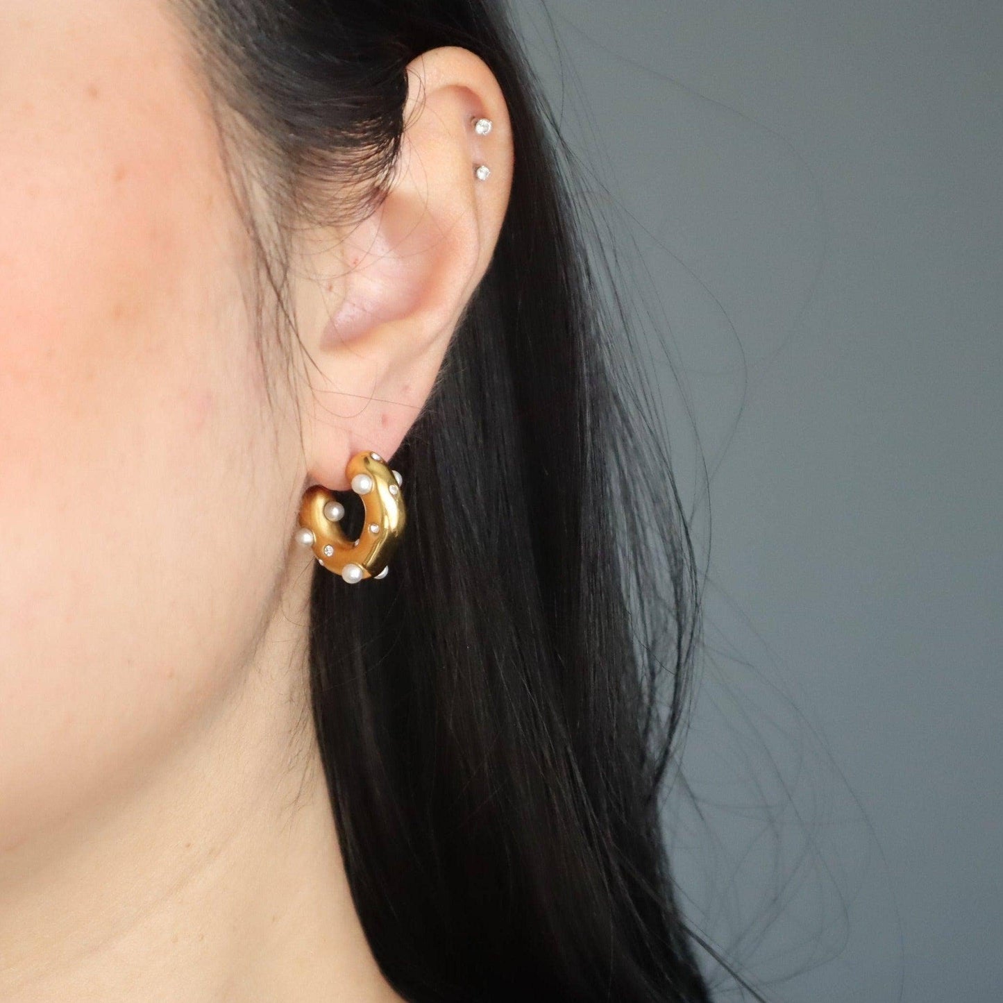 Dazzle Pearls Chunky Hoops