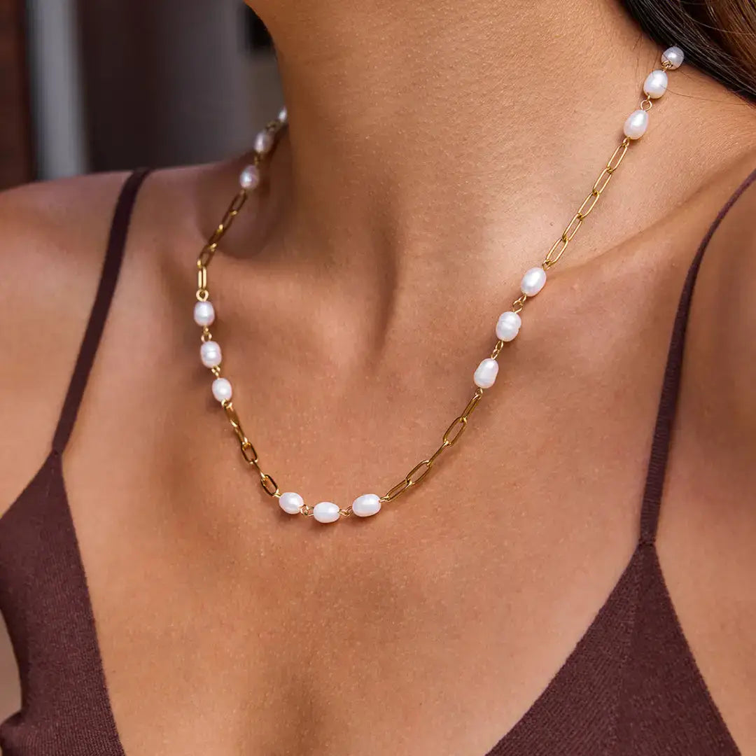 Fresh Water Pearl Trio Paperclip Necklace