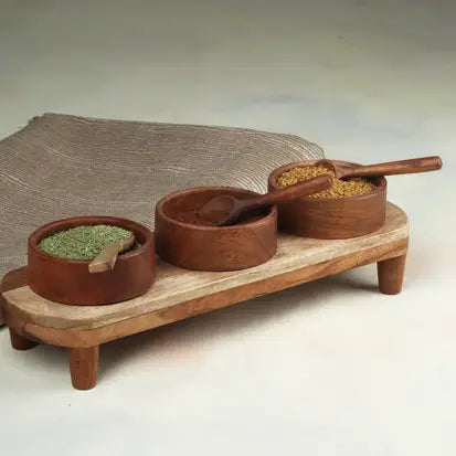 Acacia Wood Server Set with 3 Bowls