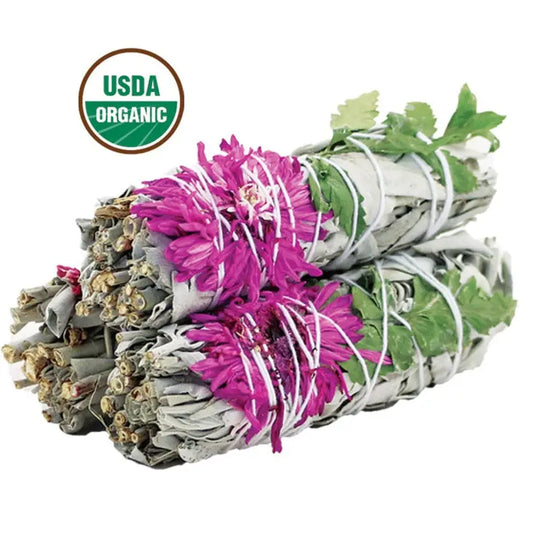 Dahlia Floral White Sage Smudge Stick