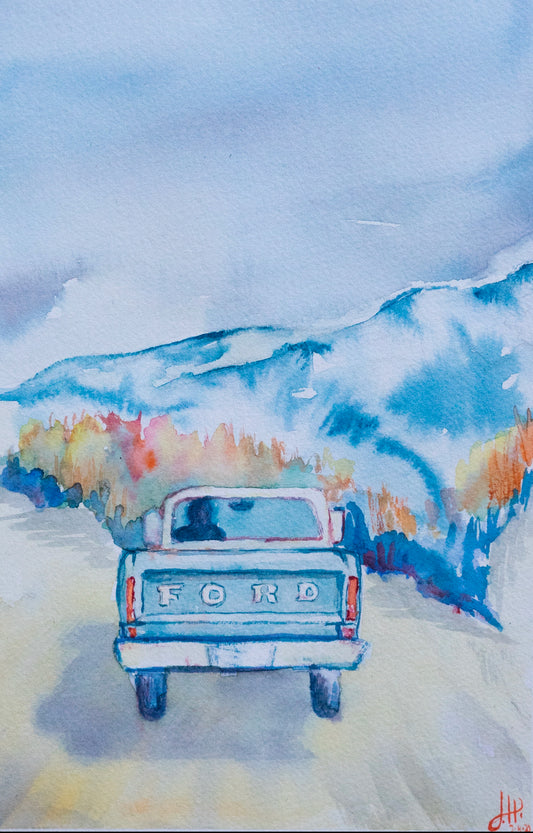 Vintage Ford Watercolor Print