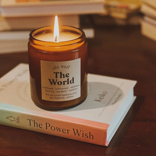 Shy Wolf The World Tarot Candle