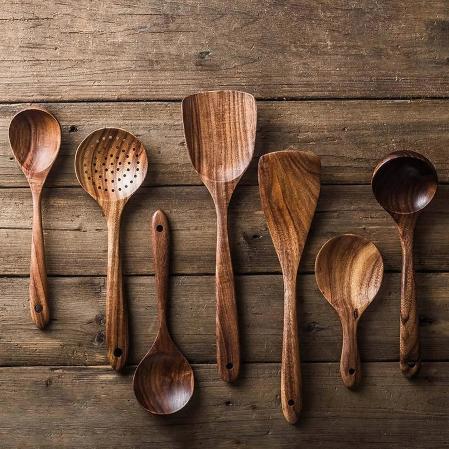 7 Piece Wooden Spoon Utensils Set