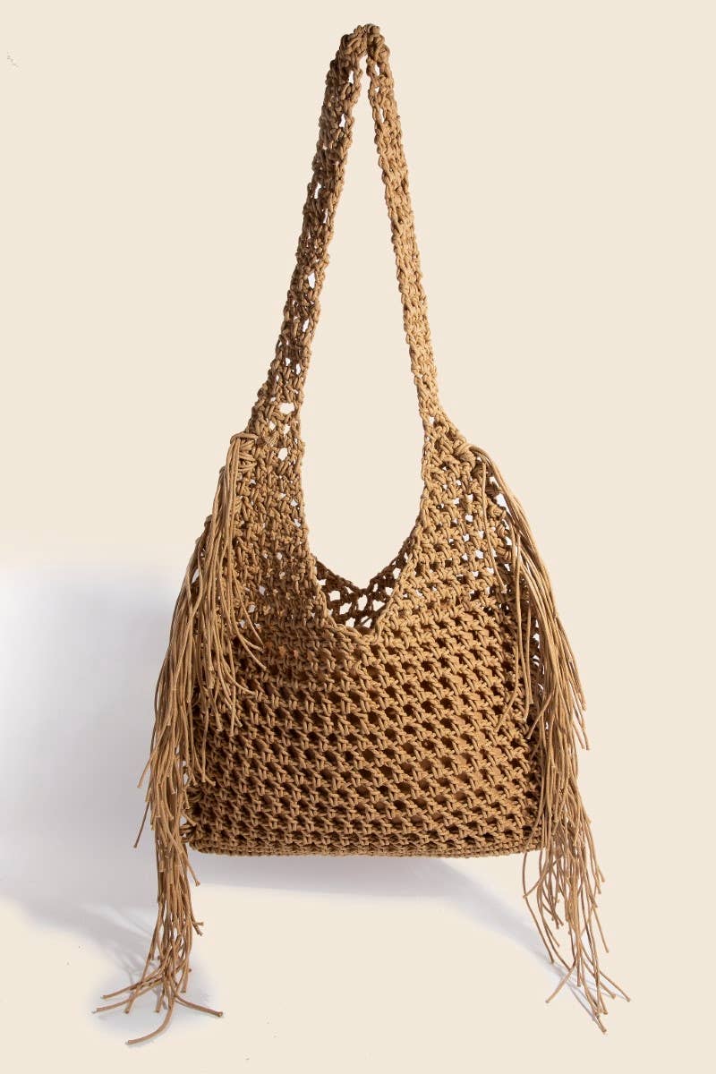 Long Fringe Braided Tote Bag