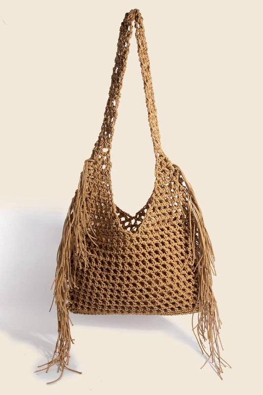 Long Fringe Braided Tote Bag