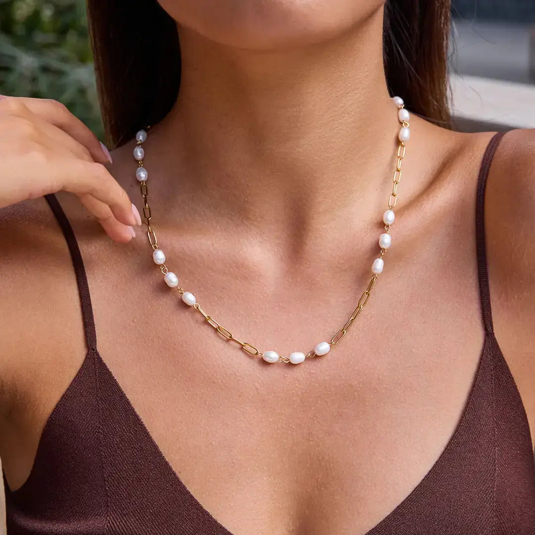 Fresh Water Pearl Trio Paperclip Necklace