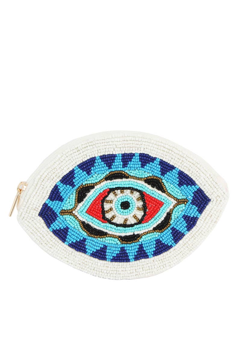 Evil Eye Beaded Coin Purse Oval