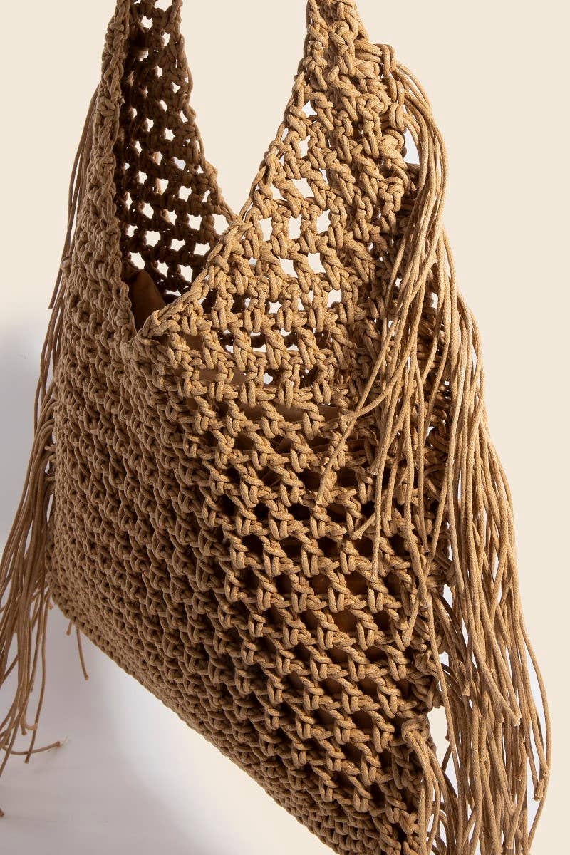 Long Fringe Braided Tote Bag