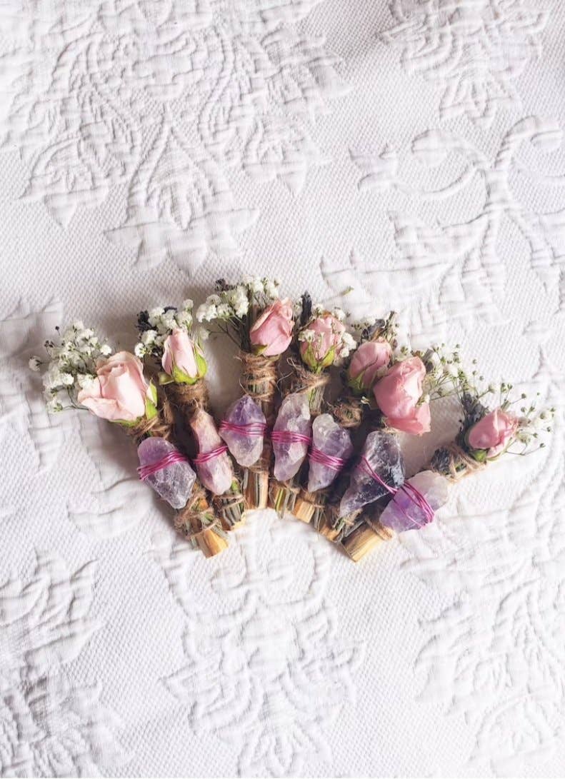 Amethyst, Lavender, Rose and Palo Santo Smudge stick