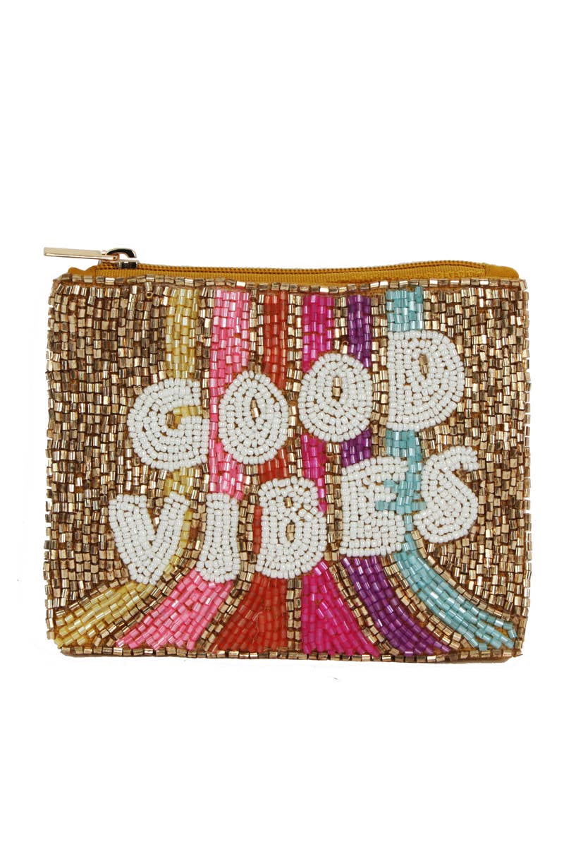 Beaded Good Vibes Coin Purse