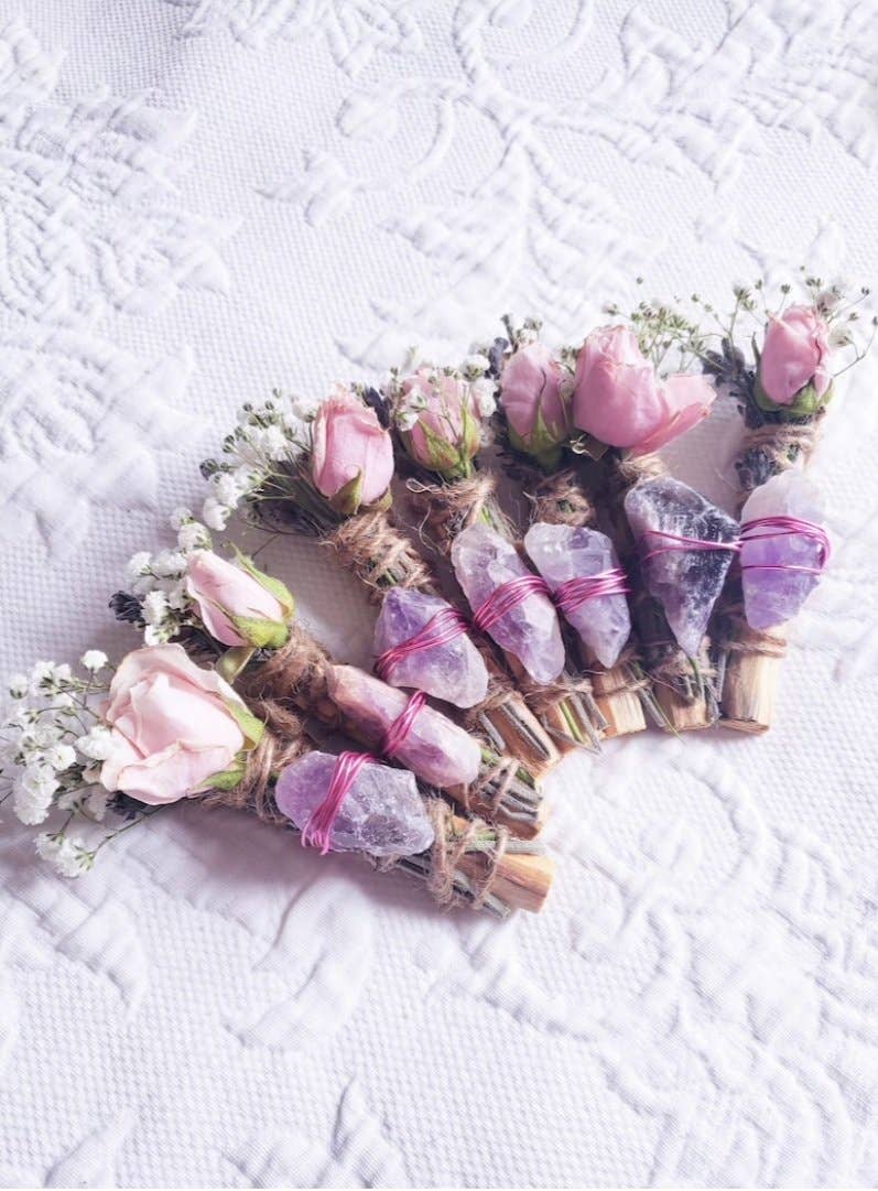 Amethyst, Lavender, Rose and Palo Santo Smudge stick