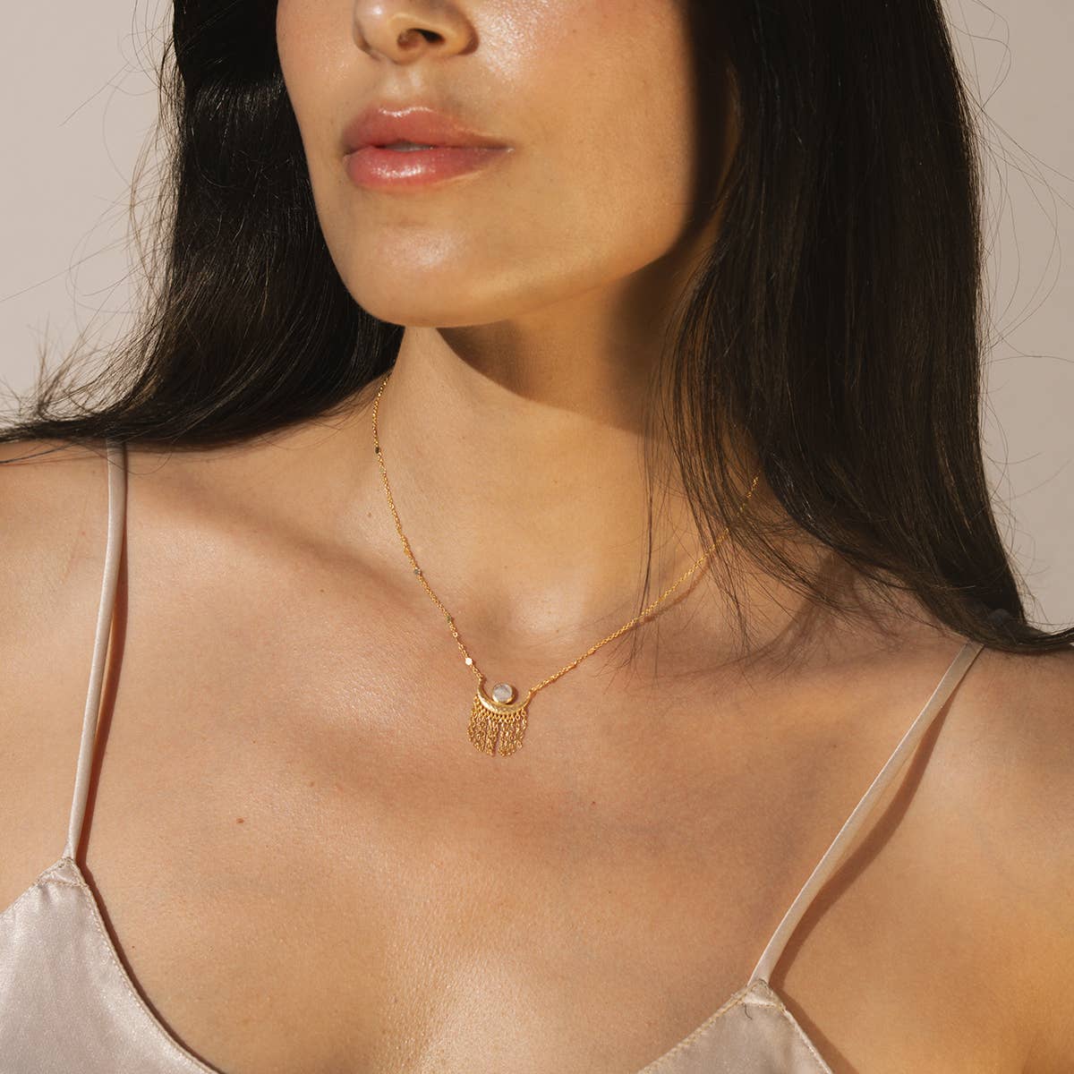 Cascade of Starlight Moonstone Fringe Necklace