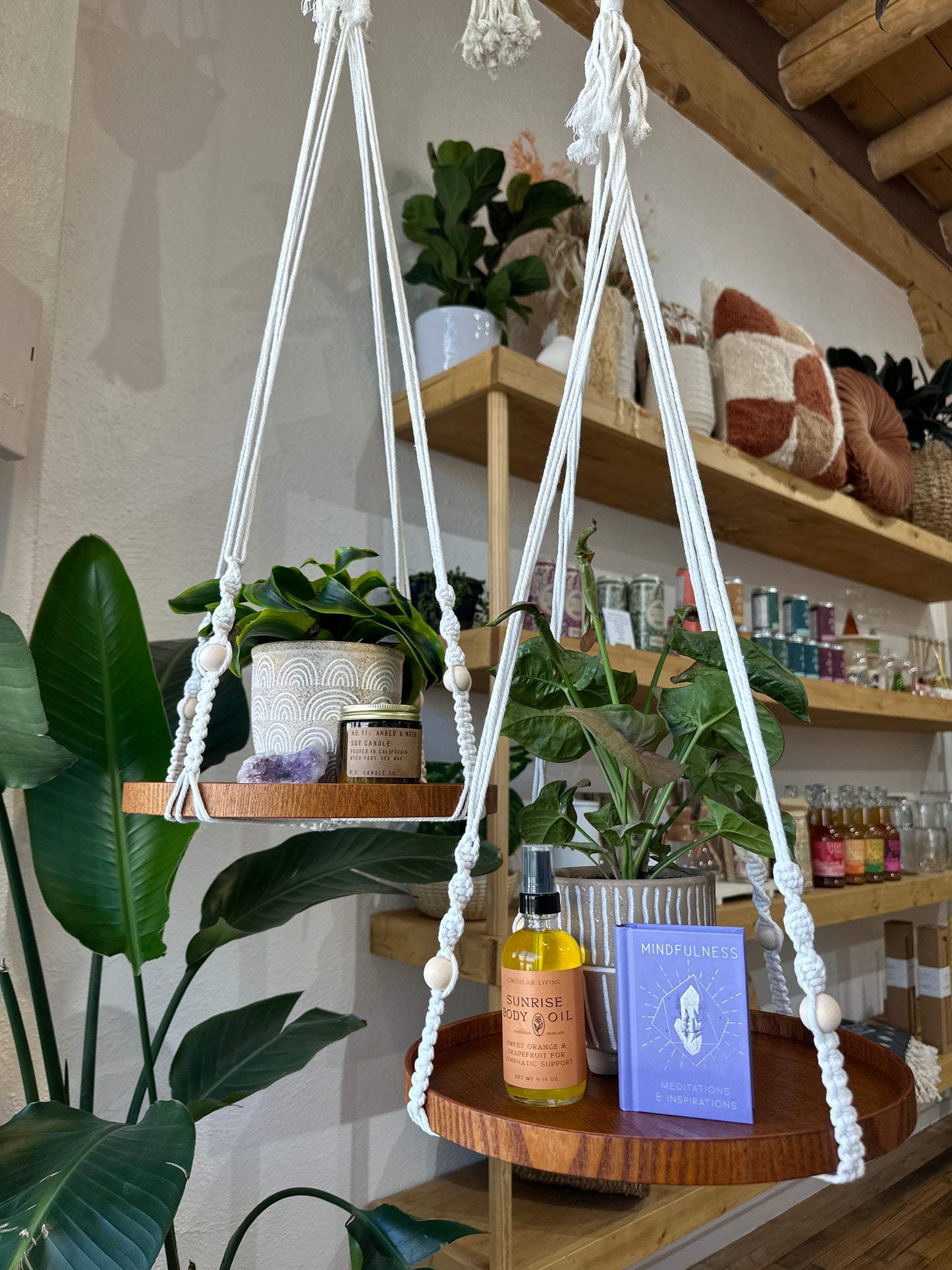 Macrame & Wood Hanging Shelf